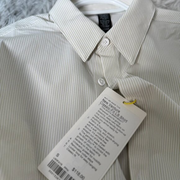 Lululemon New Venture Classic Fit LS Shirt ISWB Yellow/White Thin Stripe - Picture 7 of 8